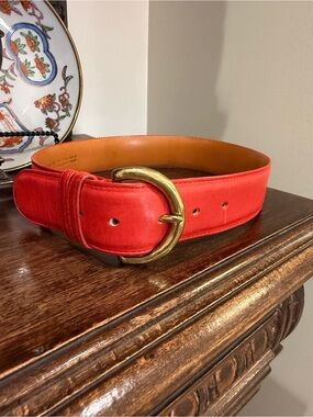 COACH Leather Wide Belt with Brass Ring Buckle - Red-31” long by 1.5 wide